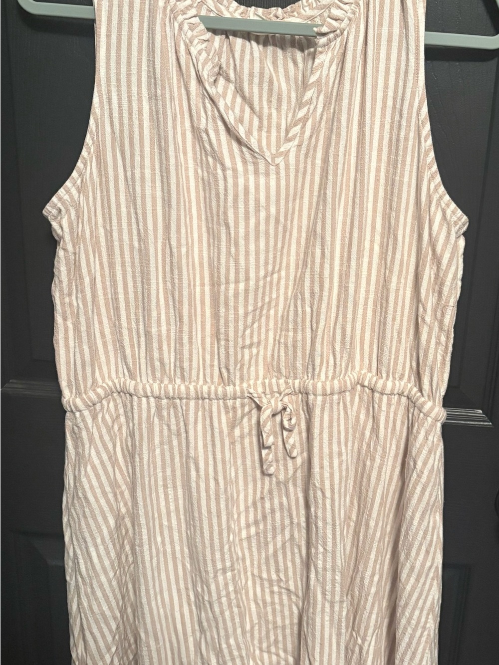 Maurices Sleeveless Striped Midi Dress in Beige and White